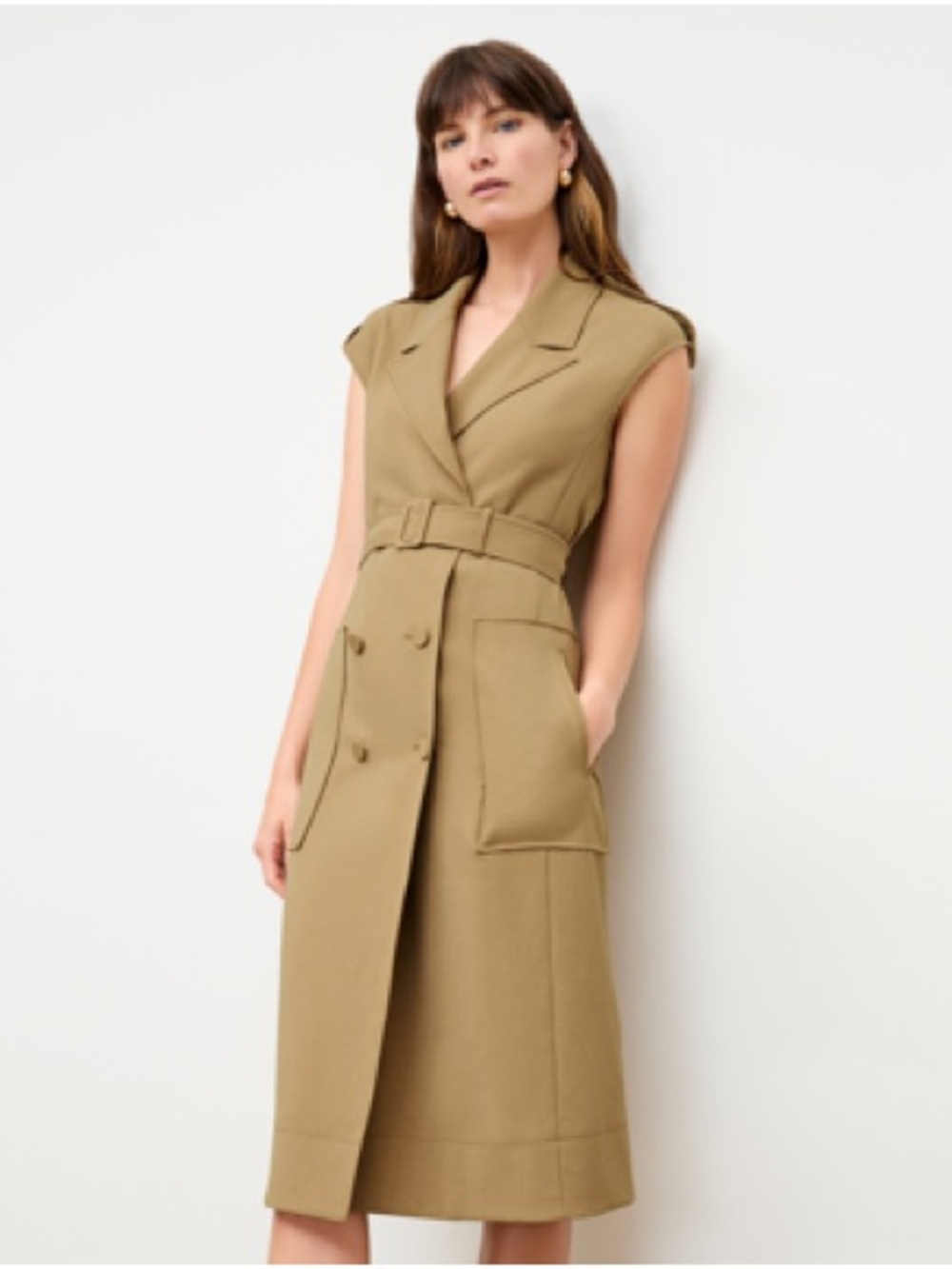 MM Lafleur Marcella Coat Dress Sleeveless Belted Trench Dress in Khaki